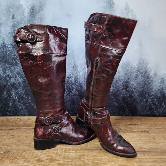 Born Crown Tall Leather Mahogany Riding Boots | Women's 6.5 - Picture 1 of 14